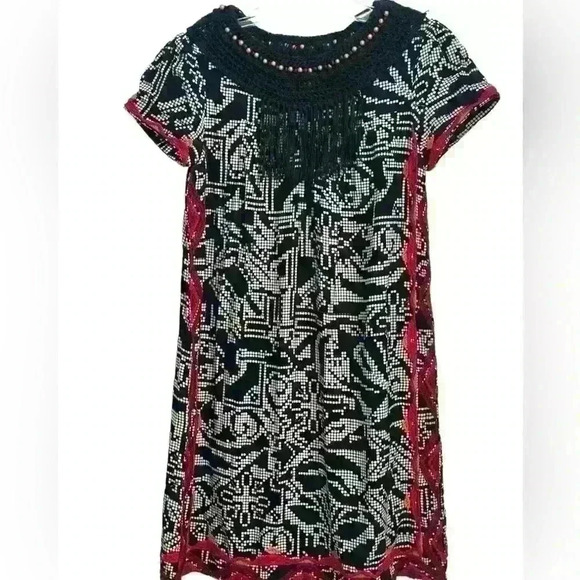 Anthropologie Dresses & Skirts - Anthropologie Floreat Women Abelia Dress Sz XS Geometric Beads Black Red(D 230)